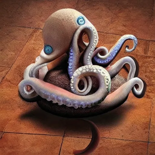 Image similar to an octopus sitting on top of a cat