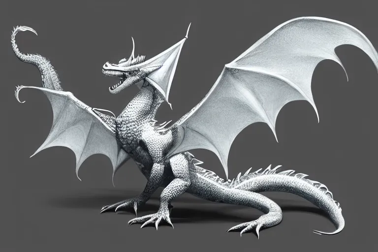 Image similar to full body digital illustration of a baby silver dragon, studio lighting, concept art, matte background, deviantArt, artstation