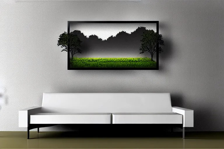 Image similar to abstract wall painting of nature landscape, grey grunge wall rule of thirds, art by banksy