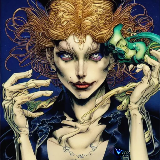 Image similar to portrait of crazy mystique, symmetrical, by yoichi hatakenaka, masamune shirow, josan gonzales and dan mumford, ayami kojima, takato yamamoto, barclay shaw, karol bak, yukito kishiro