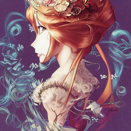 Prompt: anime manga skull portrait young woman, cinderella, Disney, fairy, skeleton, intricate, elegant, highly detailed, digital art, ffffound, art by JC Leyendecker and sachin teng