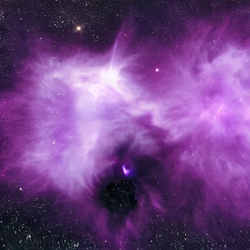 Image similar to Purple nebula in the shape of a cat,high quality image taken by James Webb telescope