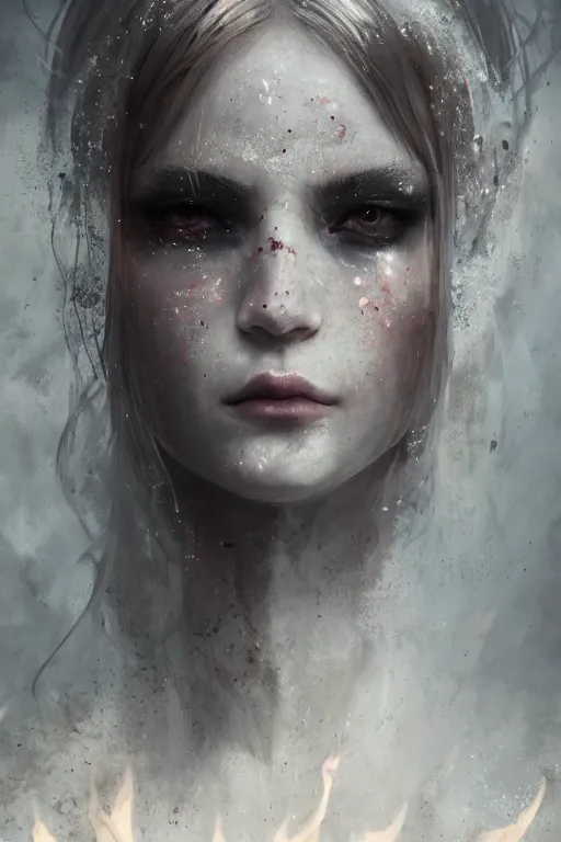 Prompt: a beautiful portrait of a young Demon women covered in white flames with an intense look on her face by Greg Rutkowski, Sung Choi, Mitchell Mohrhauser, Maciej Kuciara, Johnson Ting, Maxim Verehin, Peter Konig, Bloodborne , 8k photorealistic, cinematic lighting, HD, high details, atmospheric , trending on artstation