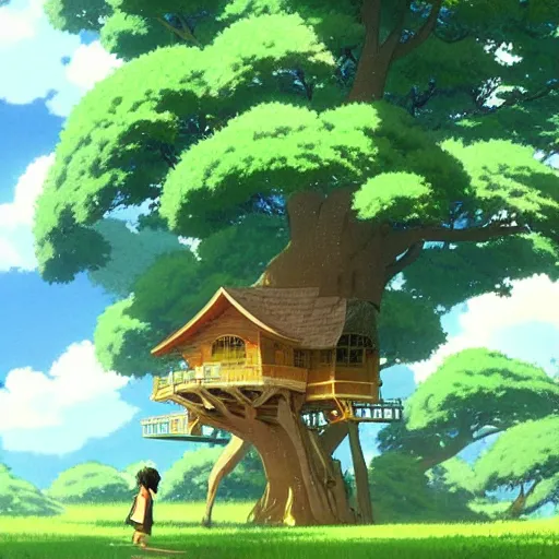 Image similar to The Tree house battle, by Dice Tsutsumi, Makoto Shinkai, Studio Ghibli