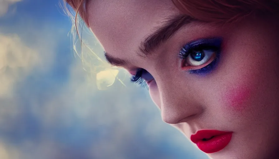 Prompt: beautiful eyes and lips with a colorful background, cinematic lighting, establishing shot