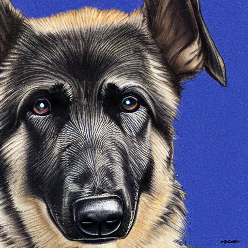 Prompt: a raytraced german shepherd with piercing blue eyes