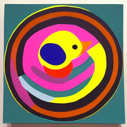 Image similar to rubber duck painting in the style of frank stella, concentric circles, minimalist, very colorful