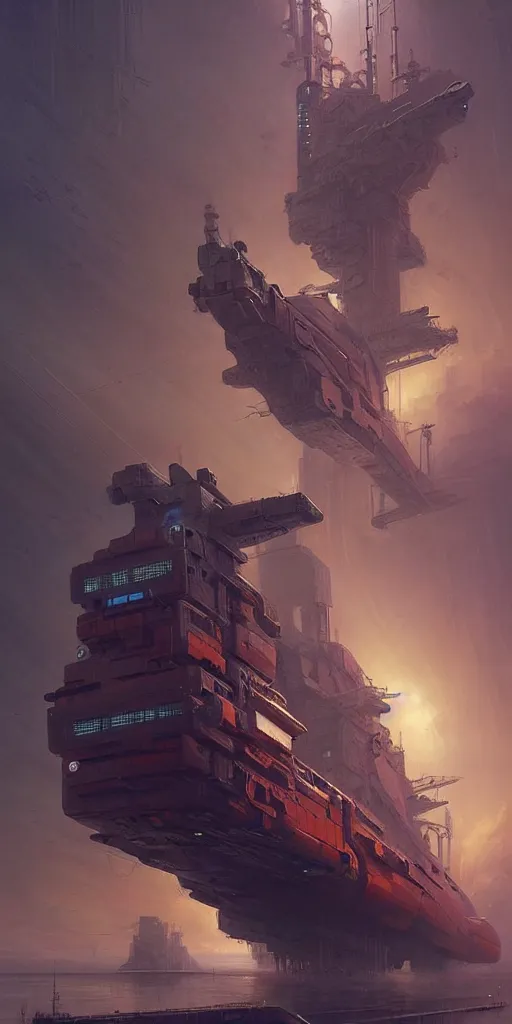 Image similar to cyberpunk cargo ship strongly resembling industrial spaceship design concept art in space, octane render, by jesper ejsing, james jean, justin gerard, tomasz alen kopera, cgsociety and fenghua zhong, highly detailed, rim light, art, cinematic lighting, very coherent, hyper realism, high detail, 8 k