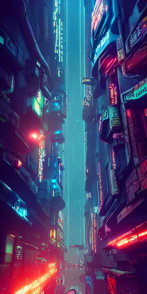 Image similar to epic cyberpunk arcade city : : blade runner, james guilleard, beeple, laurie greasley, dan mcpharlin : : ornate, dynamic, particulate, rich colors, intricate, elegant, highly detailed, centered, artstation, smooth, sharp focus, octane render, 3 d