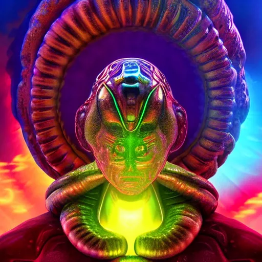 Image similar to photorealistic alien god. hyperdetailed photorealism, 1 0 8 megapixels, amazing depth, glowing rich colors, powerful imagery, psychedelic overtones, 3 d finalrender, 3 d shading, cinematic lighting, artstation concept art