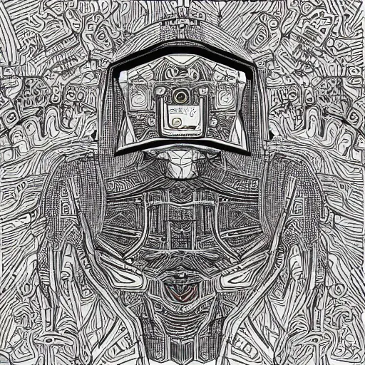 Image similar to “geometrically incomprehensible surreal order of robot world, extremely high detail, photorealistic, intricate line drawings, dotart, album art in the style of James Jean”