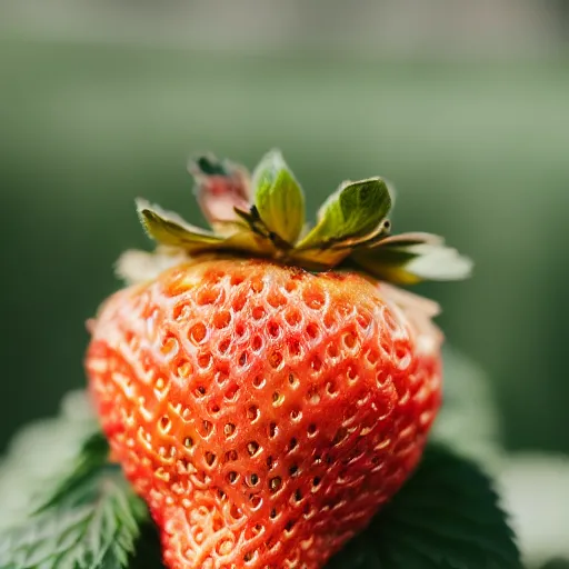 Image similar to high quality presentation photo of a golden strawberry, photography 4k, f1.8 anamorphic, bokeh, 4k, Canon, Nikon