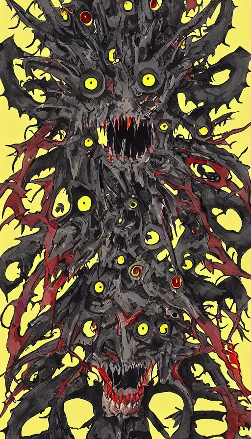 Prompt: a storm vortex made of many demonic eyes and teeth, by gainax co,