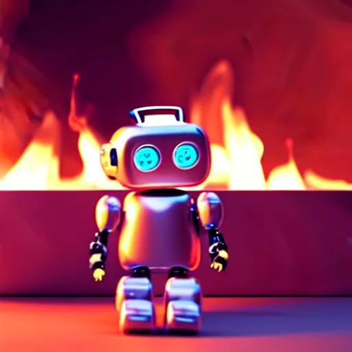 Image similar to a cute little robot consists fire. super realistic 8 k render of a elegant, cinematic composition