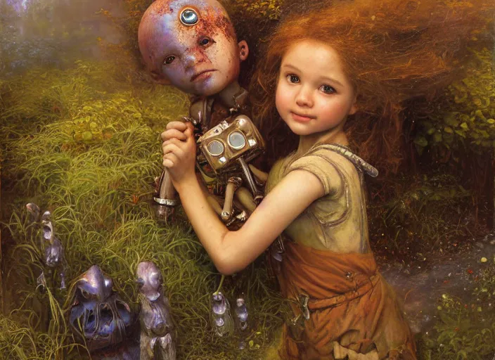 Image similar to a rusty broken down little robot, Lilia Alvarado, Sophie Anderson, Mark Arian, Bob Byerley, Charlie Bowater, Mark Brooks, Steve Henderson, Justin Gerard, Arthur Hughes, Edward Robert Hughes, Mark Keathley, Victor Nizovtsev, Carlos Shwabe, Ross Tran, WLOP