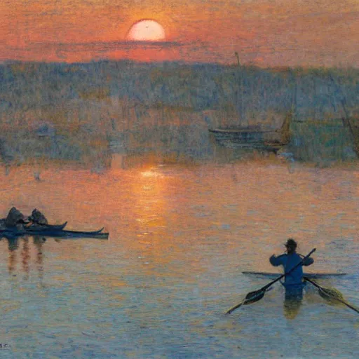 Prompt: a rower in a sunset, by carl larsson, highly detailed, 4 k,