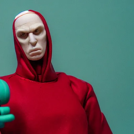 Prompt: tracey enim cosplay eminem, stop motion vinyl action figure, plastic, toy, butcher billy style