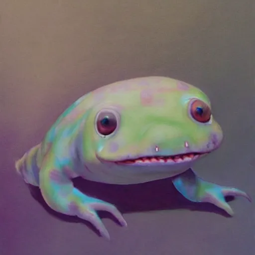 Image similar to Creepy painting of anthropomorphic axolotl