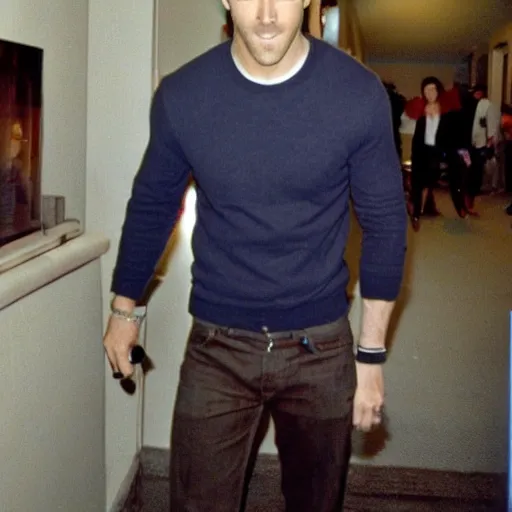 Prompt: a bad photo of ryan reynolds taken on a phone camera in late 2 0 0 0 s