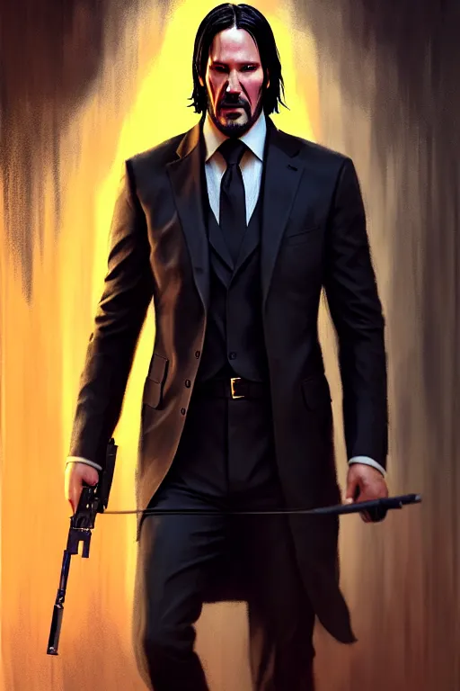 Prompt: cinematic shot of an epic portrait of john wick dressed in military clothes, stylised military clothes, shiny skin, beautiful eyes, beautiful, small details, night setting, realistic poster with volumetric light from craig mallism, artgerm, jeremy lipkin and michael garmash, unreal engine, radiant light, digital art, trends at art station, a masterpiece