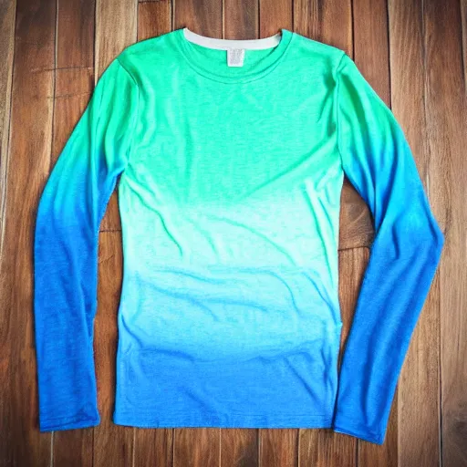 Prompt: blue green ombre forest long sleeve t shirt