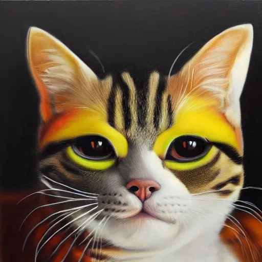 Image similar to a cat mixed with a caterpillar, oil painting, realistic, hybrid