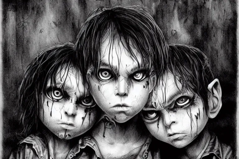 Image similar to black eyed kids, grey alien eyes, by ben templesmith