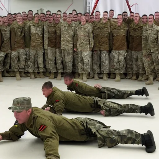 Prompt: in the army doing pushups when hanging upside down