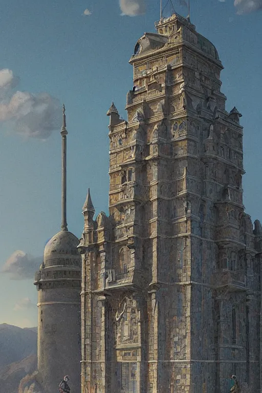 Image similar to painted tower of the moon, by Sylvain Sarrailh and Ludwig Deutsch, dramatic cinematic lighting , beautiful tilework, ornate architecture, smooth, sharp focus, extremely detailed