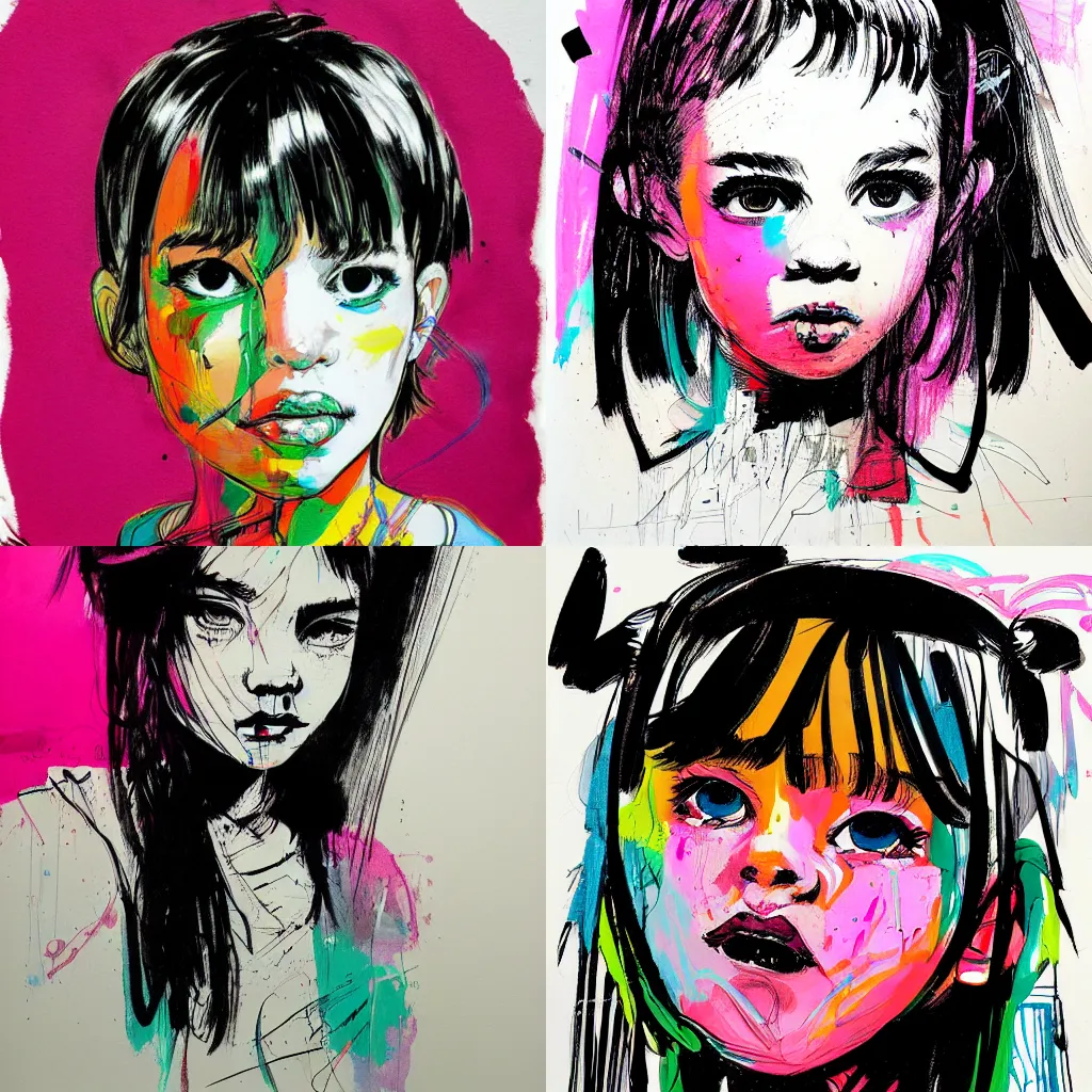 Prompt: portrait of a young girl by jim mahfood, gaffiti, clear lines