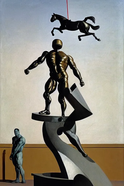 Image similar to bodybuilder in an astronaut helmet lifts a statue of a horse, highly detailed painting by francis bacon, edward hopper, adrian ghenie, gerhard richter, and james jean soft light 4 k,