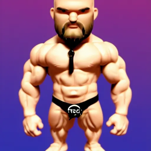 Image similar to TechnoViking male with no shirt, large muscles, bald head, dirty-blonde extended goatee, necklace chibi as a Funko Pop