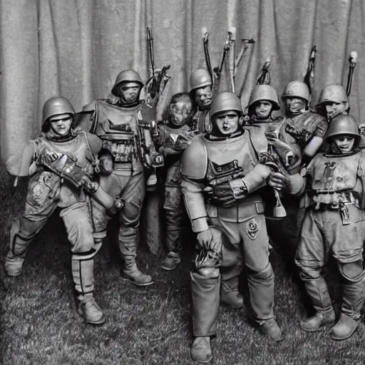 Image similar to world war 2 portrait photo, full body, of a single warhammer 4 0 k space marine taking posing with american troops, rosenthal, baltermants, kerlee, vaccaro