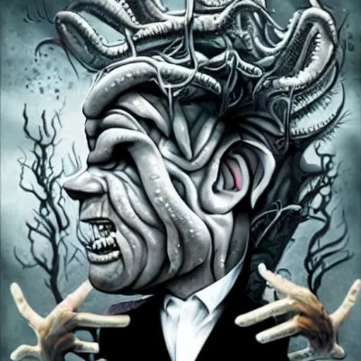 Image similar to gordon ramsay turning into a horrible horrific cthulu lovecraftian monster in the style of greg rutkowski