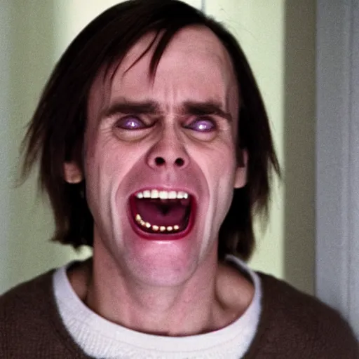 Prompt: jim carrey as jack torrence, the shining, 8 k, dark, horror