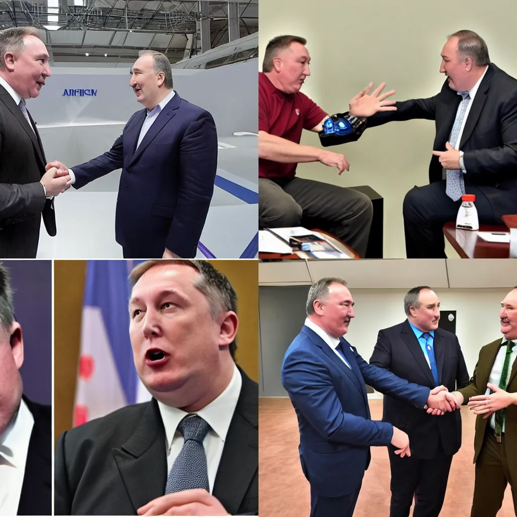 Prompt: Elom Musk fights with Rogozin