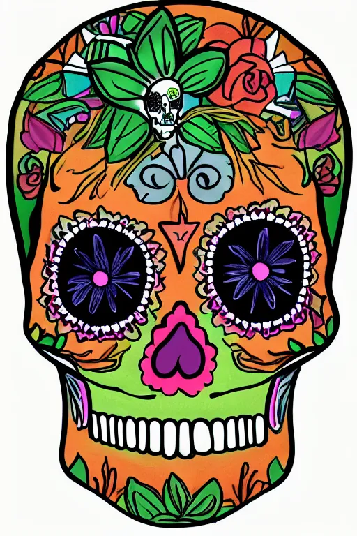 Image similar to illustration of a sugar skull day of the dead girl, art by michelangelo