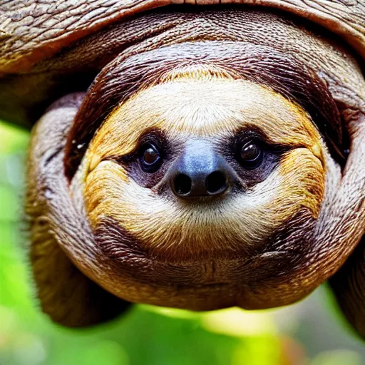 Image similar to turtle sloth hybrid, bold natural colors, national geographic photography, masterpiece, full shot