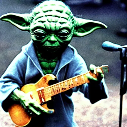 Image similar to yoda performing at woodstock