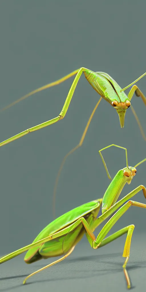 Image similar to praying mantis, blurred environment background, sharp focus, digital art, concept art, post processed, dynamic lighting