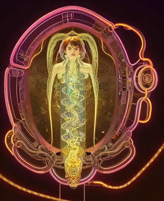 Prompt: intricate opulent transparent clear see - through portrait of handsome masculine snake, fractal, neon lights, circuitry, spaceport environment, ultra realistic, concept art, art nouveau, photorealistic, octane render, 8 k, unreal engine. art by nori inoguchi and sam kaplan and zachary goulko and christopher marley and artgerm and alphonse mucha