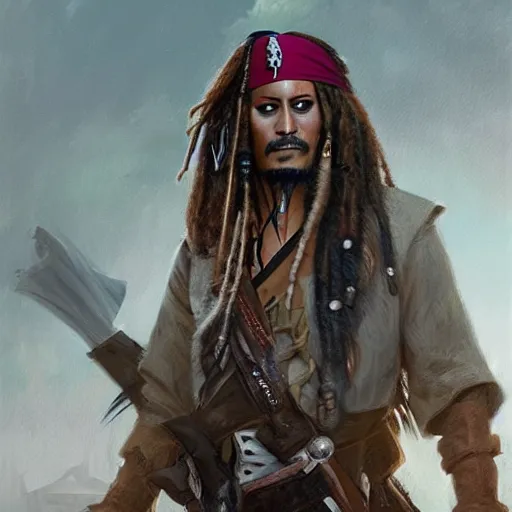 Image similar to A portrait of Obama as Captain Jack Sparrow, art by greg rutkowski, matte painting, trending on artstation, very detailed