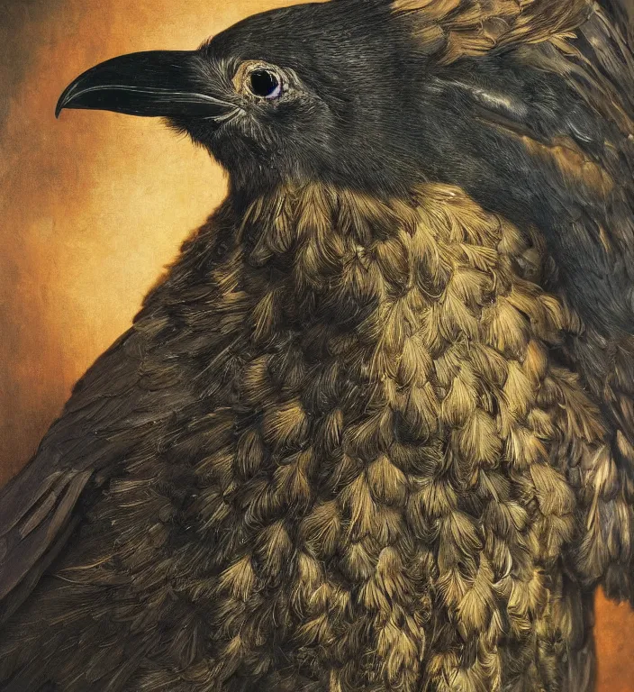 Image similar to a breathtakingly stunningly beautifully highly detailed animal portrait of a majestic raven, by rosetti and devinci and michael cheval and sidney cooper and turner, 4 k