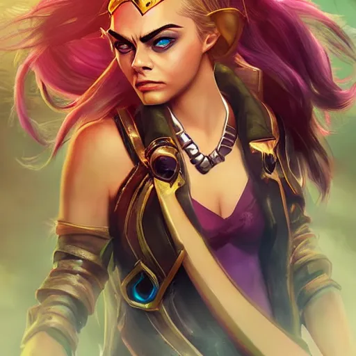 Image similar to Cara Delevingne as a League of Legends champion. Digital Art. Trending on ArtStation