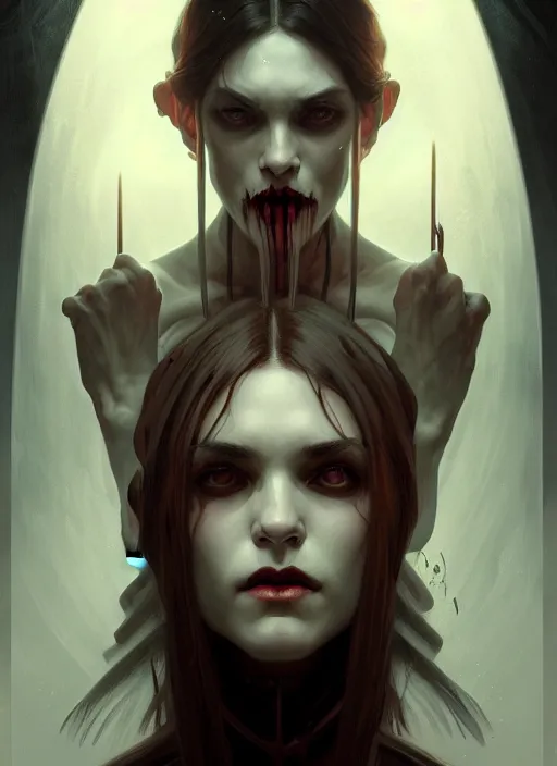 Prompt: symmetry!! portrait of a vampire, horror, moody lights!! intricate, scary, highly detailed, digital painting, artstation, concept art, smooth, sharp focus, illustration, art by artgerm and greg rutkowski and alphonse mucha