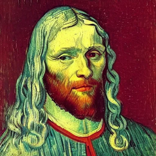 Image similar to Portrait of Leanardo DaVinci made by Van Gogh, oil painting, sharp, 8k