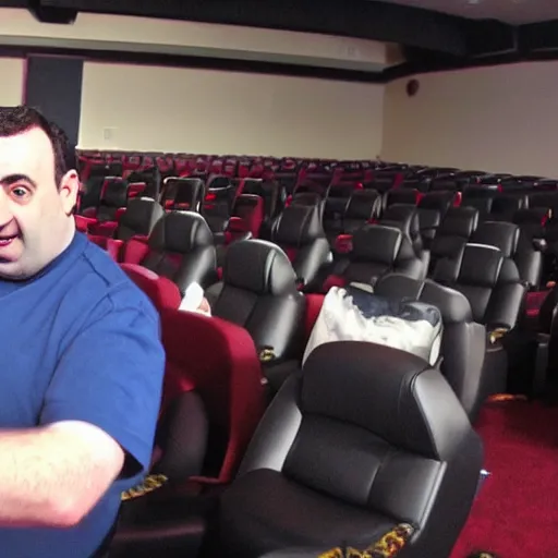 Prompt: mike stoklasa working at a movie theatre 4k high quality