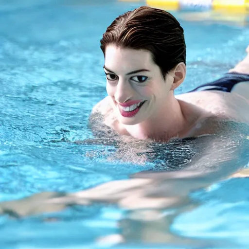 Prompt: Anne Hathaway In a swimming pool swimming