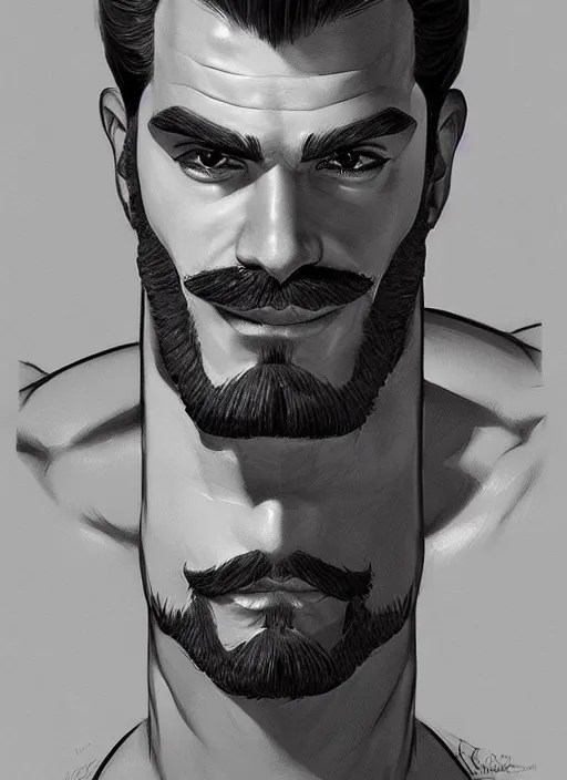 Image similar to gigachad luigi flexing by ilya kuvshinov, super mario bros symmetrical face concept art, hyper realistic, intricate, elegent, highly detailed, digital painting, concept art, smooth, sharp, focus, illustration, art by artgerm and greg rutkowski and alphonse mucha, artstation