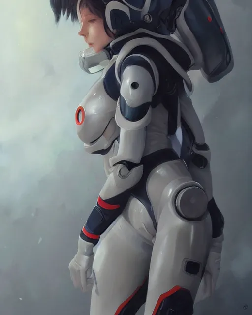 Image similar to Hyper realistic painting of a beautiful girl in an EVA plugsuit, hyper detailed, anime, by greg rutkowski, trending on artstation